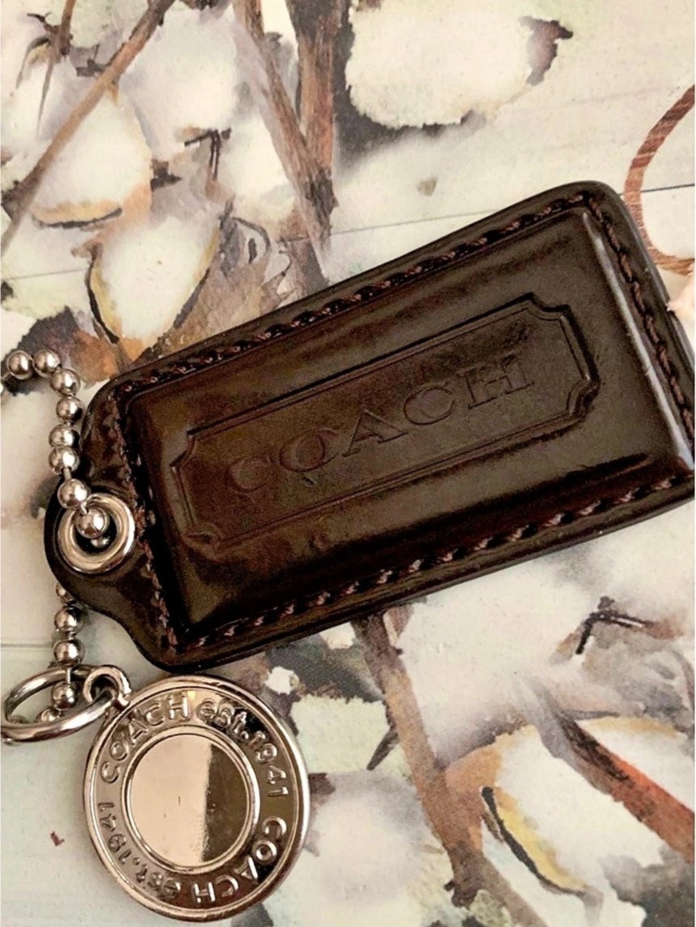 Coach Patent Leather Hangtag Bag Charm Brown